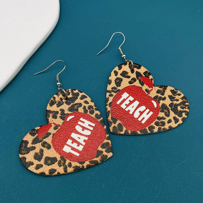 Wholesale Earrings Leather Leopard Heart Shape Earrings MOQ≥2 JDC-ES-PuCi009