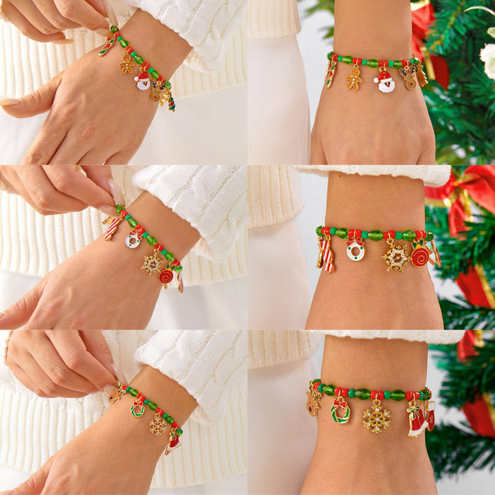 Wholesale Christmas gift exquisite snowflake snowman elk Christmas tree rice bead crystal multi-pendant bracelet