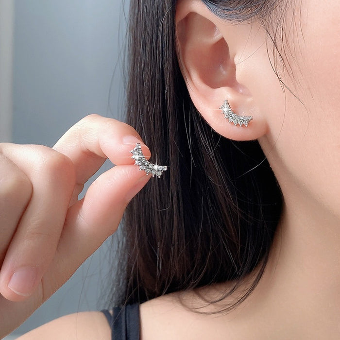 Wholesale Fashionable diamond studded earrings with personalized high-end feel, crescent moon full diamond earrings wholesale