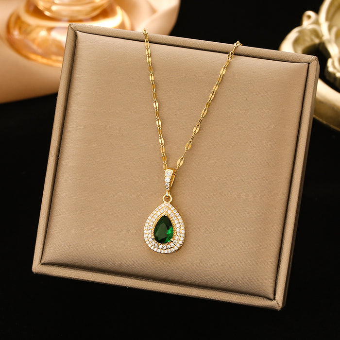 Wholesale  micro inlaid zircon full zirconium emerald necklace women