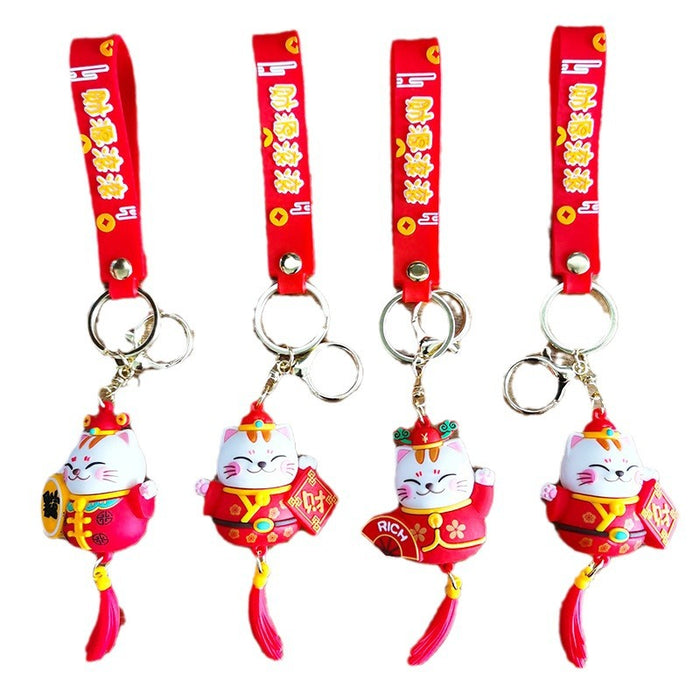 Wholesale Cartoon Fortune Cat 3D Doll Rubber Keychain JDC-KC-Tingm035