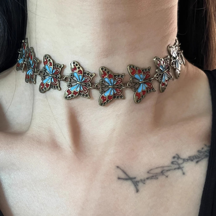 Wholesale Niche metal mechanical distressed butterfly cyberpunk collar