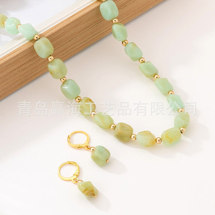 Vintage Bohemian Beaded Acrylic Imitation Jade Necklace Sets JDC-NE-YH001