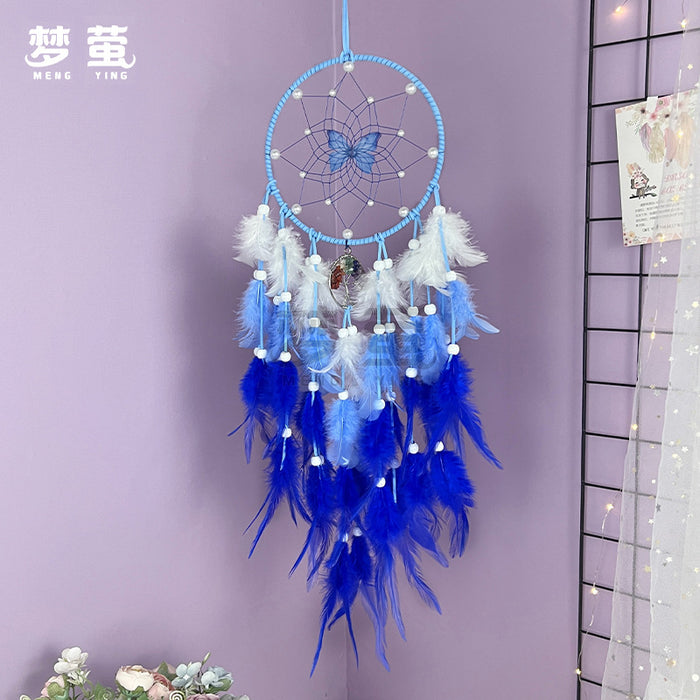 Wholesale Butterfly Gradient Dream Catcher with Crystal Stones and Life Tree Feather Hanging Ornament MOQ≥2