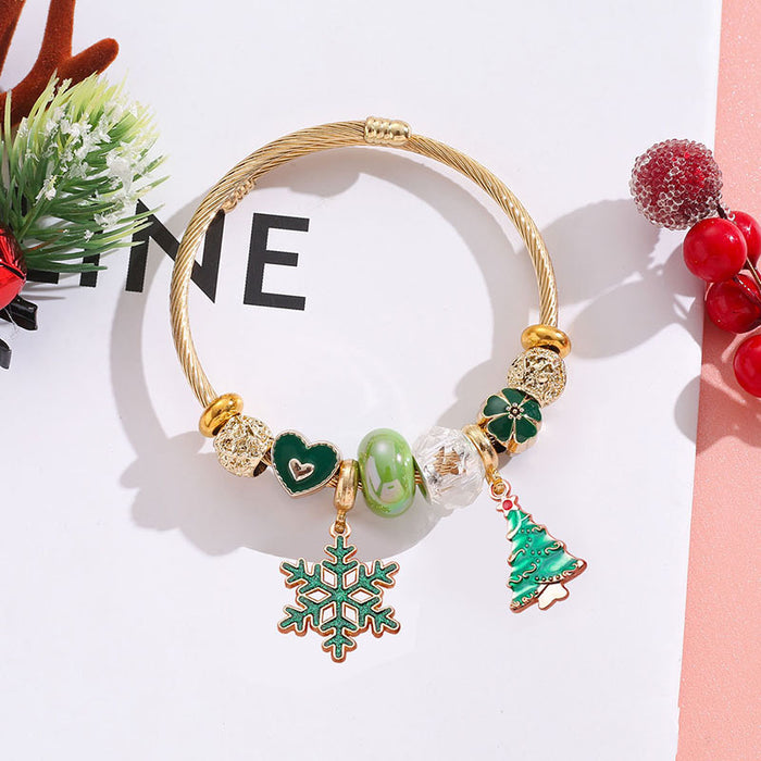 Wholesale Stainless Steel Christmas Bracelet Adjustable with Tree Elk Snowflake Pendants MOQ≥2