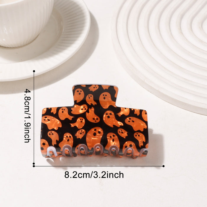 Wholesale Acrylic Hair Claw Clip For Women Ghost Skull Print Orange Black