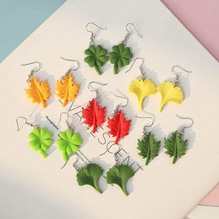 Wholesale Earrings Resin Four Leaf Clover Ginkgo Leaf Maple Leaf Banana Leaf JDC-ES-niqing011