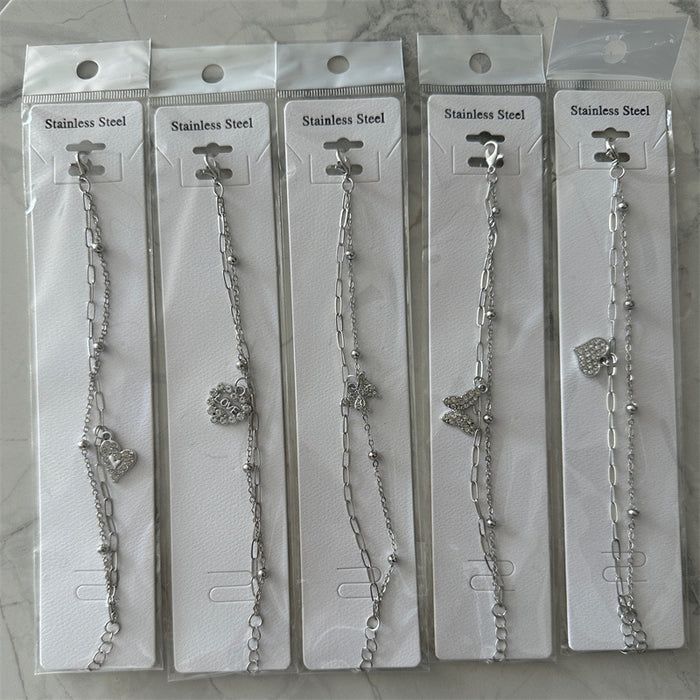 Wholesale Jewelry Double Chain Bracelet Gold Silver Diamond Pendant Bracelet