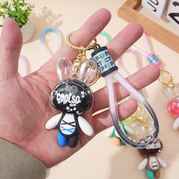 Wholesale Cartoon acrylic quicksand rabbit keychain couple doll car key chain bag pendant small gift