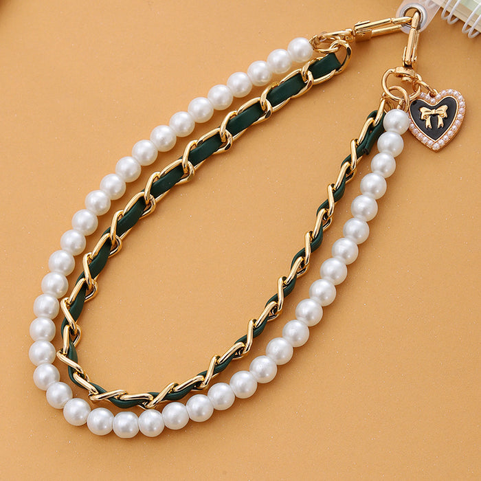 Wholesale Pearl Handheld Chain DIY Mobile Phone Case Accessories Metal Chain Keychains JDC-KC-GL003