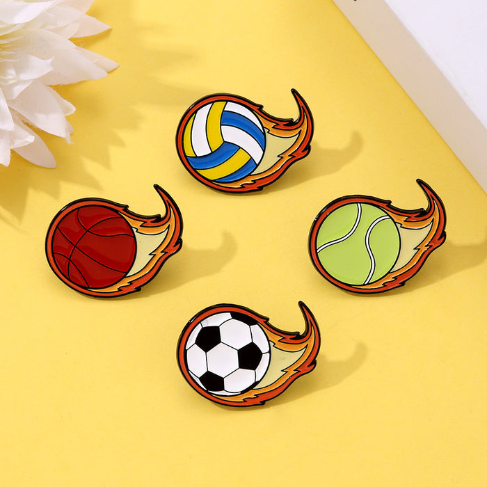 Wholesale Flame Ball Brooch Basketball Football Sports Gift Metal Paint Badge
