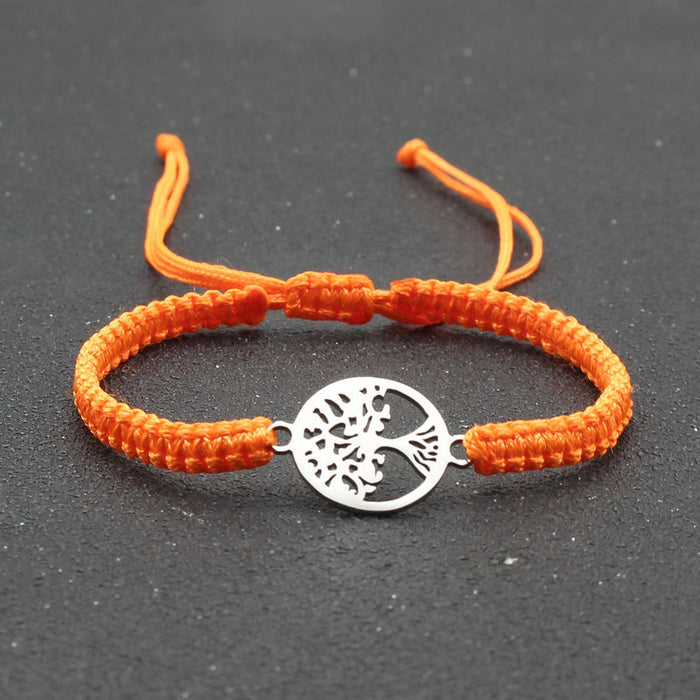 Wholesale jewelry round stainless steel tree of life bracelet hand-woven red rope bracelet