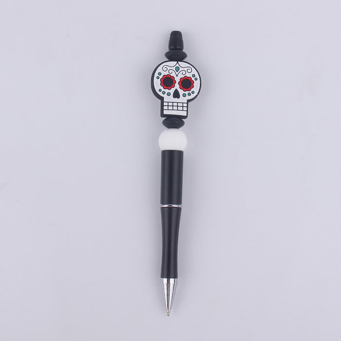 Wholesale Cartoon Pattern Halloween Pumpkin Spider Silicone Beads Plastic Bead Pen JDC-PN-GuangTian004