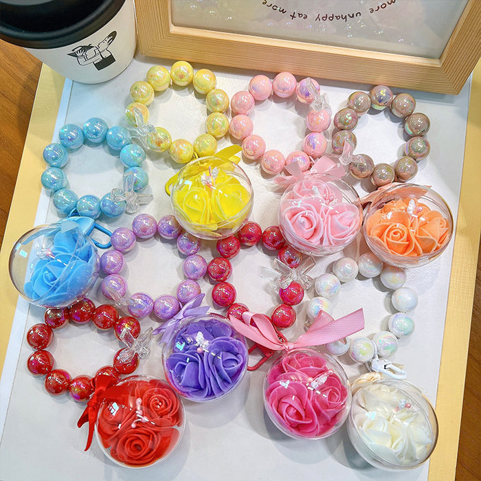 Wholesale Acrylic Everlasting Flower Beaded Keychain JDC-KC-YanG073