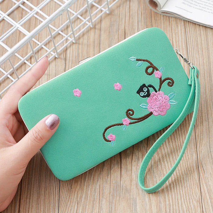 Wholesale Ladies Frosted Cat Peony Embroidered Coin Purse JDC-WT-MeiSQ002