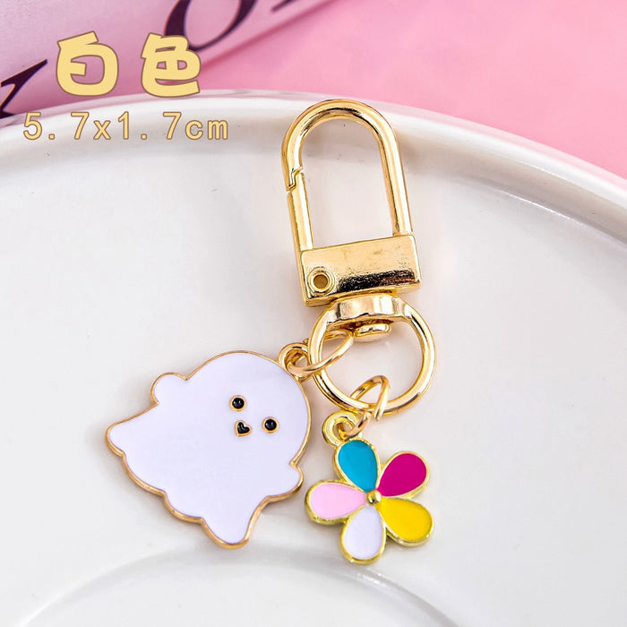 Wholesale Halloween Ghost Keychain Metal Alloy Flower Ornament Keychain Pendant