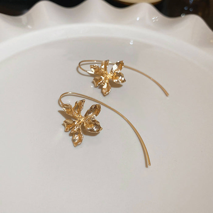 Wholesale Metallic Iris Flower Ear Hook Earrings Flower Earrings for Women