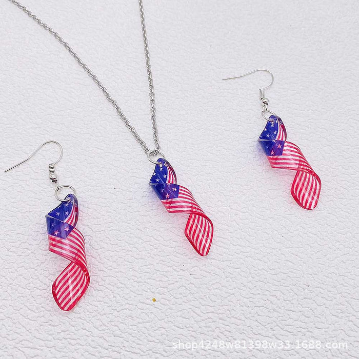 Wholesale Acrylic national flag pattern star element spiral shape necklace and earrings