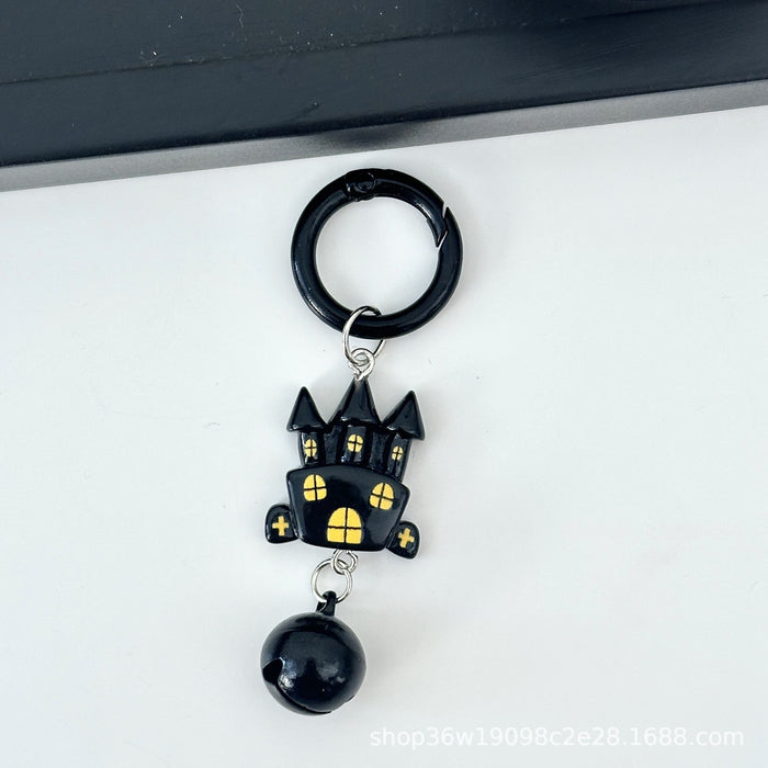 Wholesale Plastic Resin  Ghost Bat Black Cat Bell Keychain Chic Cartoon Luggage Charm For Bag Decor
