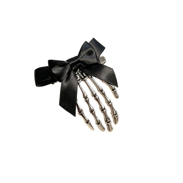 Wholesale Stylish  Skeleton Claw Bow Hair Clip Silver Alloy Gothic Hair Side Clip For Party Gift Boutique Resale
