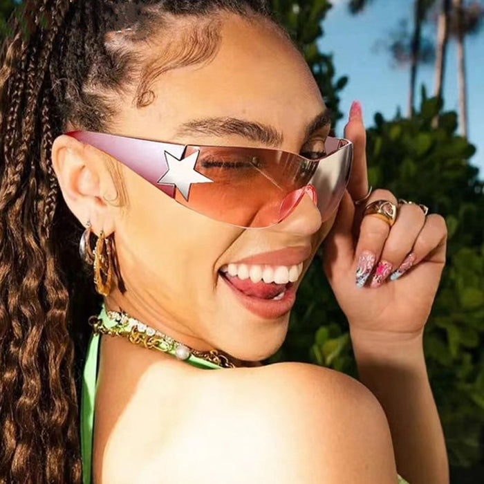 Wholesale Frameless pentagram integrated pilot sunglasses, sunshade sunglasses