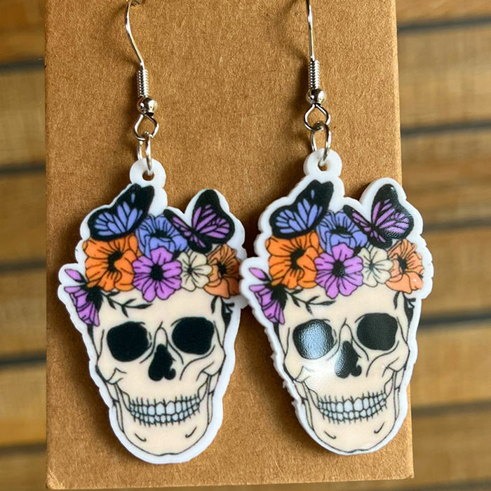 Wholesale 2pcs Acrylic Halloween Cute Pumpkin Ghost Little Bat Skull Earrings JDC-ES-HeYi112