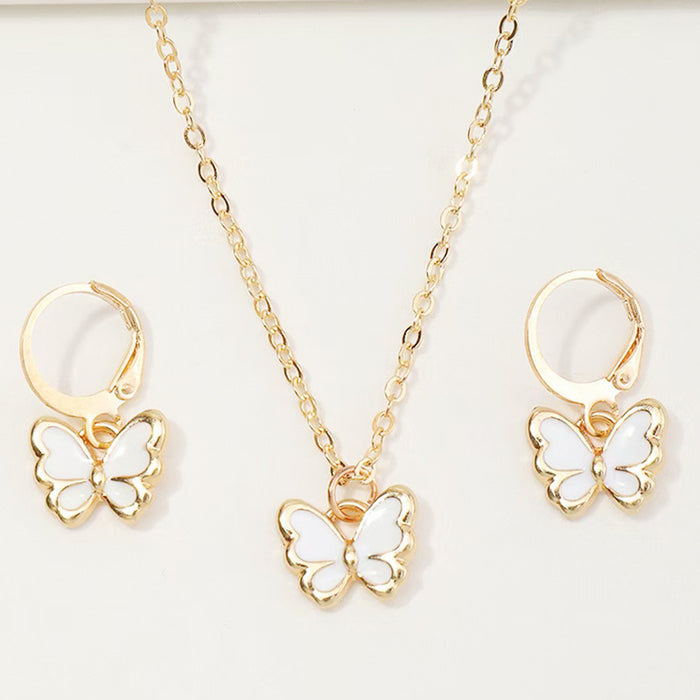 Wholesale Kids Butterfly Animal Jewelry Set Alloy Pearl Earrings Bracelet Necklace