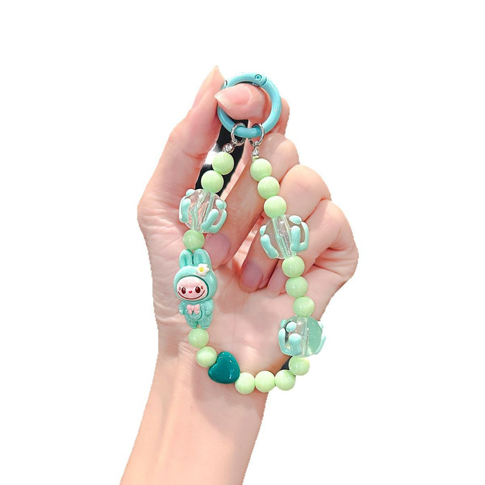 Wholesale Cartoon Cute  Graffiti Bead Bracelet Mobile Phone Lanyard  Wrist Pendant Beaded Chain Pendant