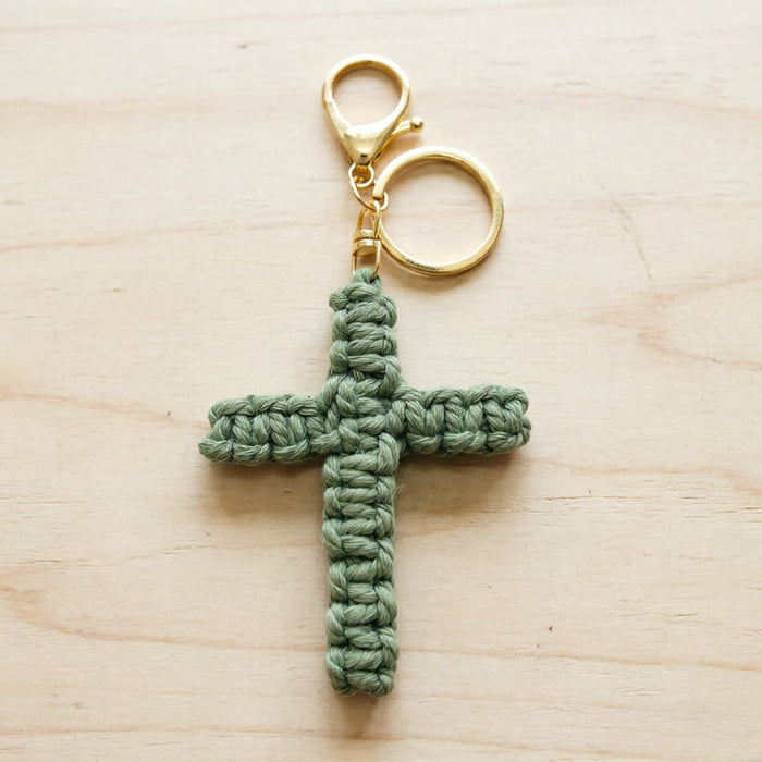 Wholesale Cotton Rope Cross Keychain Handmade Car Key Accessory Pink Pendant Gift