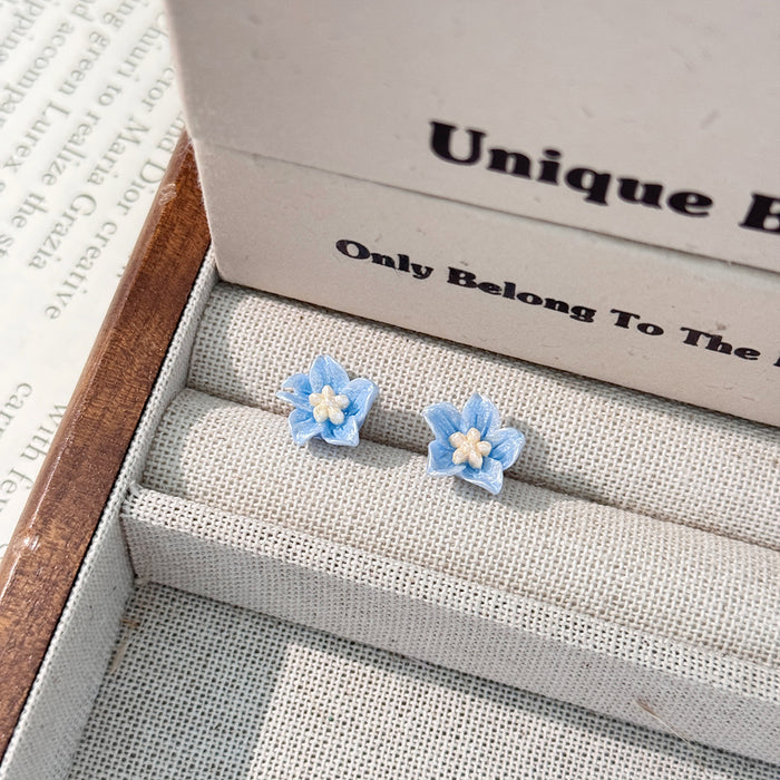 Wholesale Blue flower earrings with exquisite temperament, compact and versatile earrings and earrings