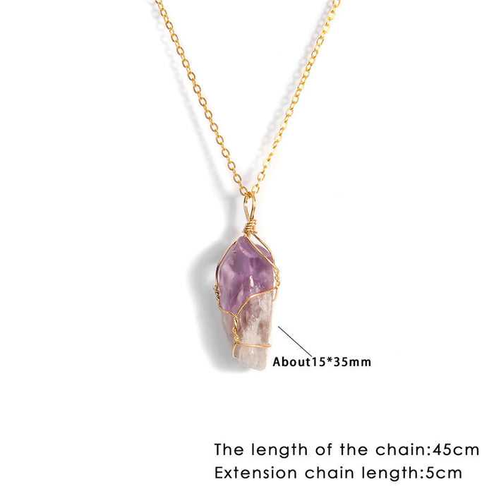 Wholesale Handmade wire wrapped raw gemstone pendant irregular lucky stone clavicle necklace