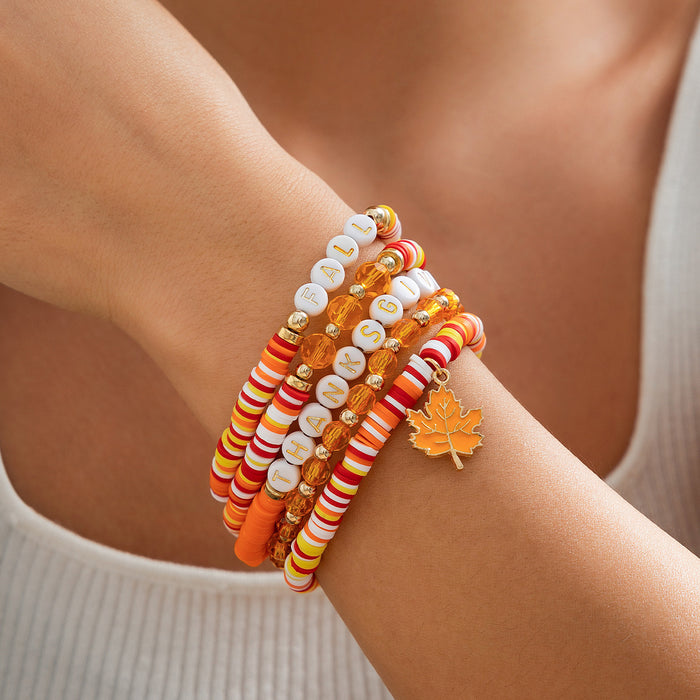 Wholesale Thanksgiving Maple Leaf Acrylic Bracelet Creative Handmade Soft y Beaded Bracelet suit