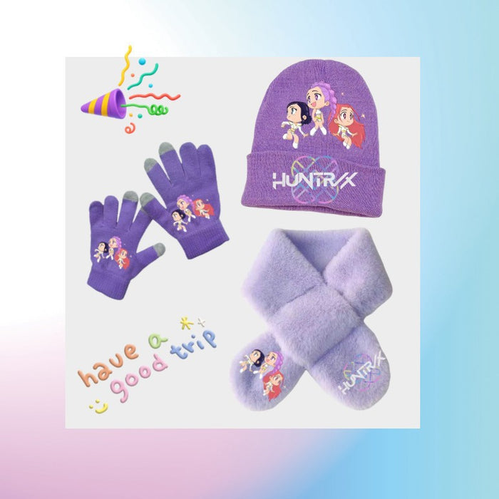 Wholesale Kpop Warm gloves knitted hat and warm f set three-piece set
