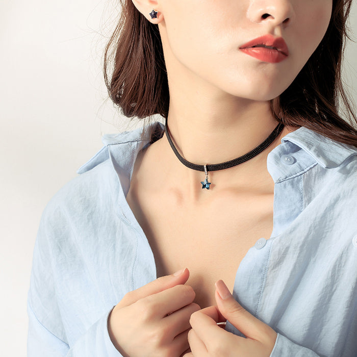 Wholesale Fashion Alloy Star Choker Necklace with Leather Rope Chain