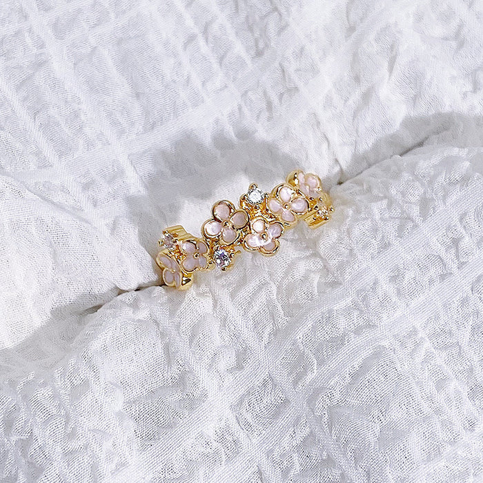 Wholesale Oil-Dropping Enamel Flower Zircon Fairy Open Ring Female Niche Unique Ring