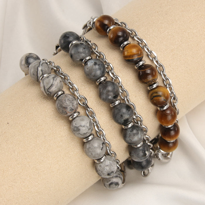 Wholesale Stainless Steel Double Sided Natural Stone Men's Bracelet JDC-BT-HongM003