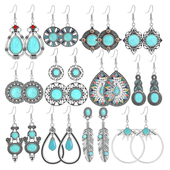Wholesale 2pcs Bohemian Turquoise Retro Distinctive Earrings