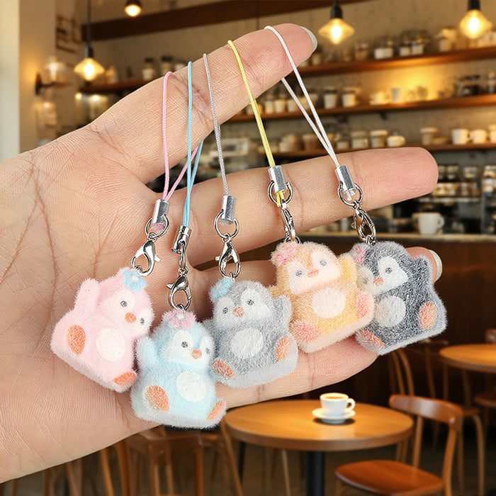 Wholesale Cartoon flocked 3D resin penguin keychain bag charm