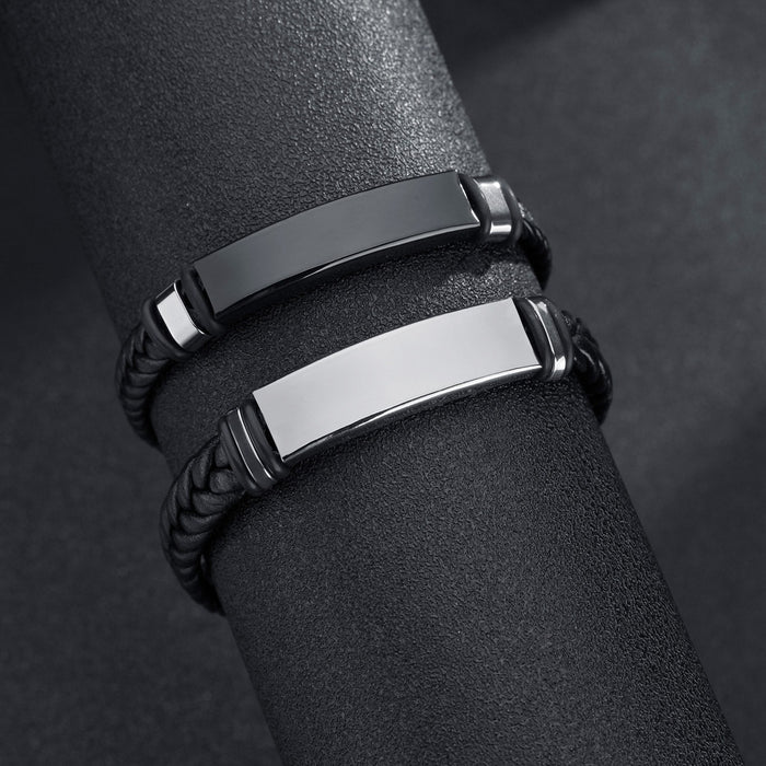 Wholesale Twist Woven Leather Stainless Steel Bracelet Fashion Accessory