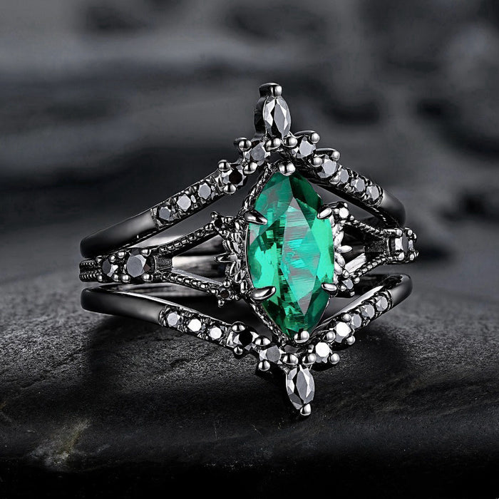 Wholesale Green zircon ring in black three-piece set