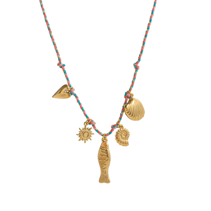 Wholesale Summer Ocean Themed Charm Pendant Necklace Titanium Steel Electroplated Colorful Rope Strand Stylish Jewelry Accessory