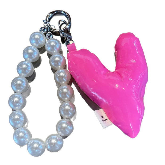 Wholesale Fashion Leather Love Pearl DIY Keychain Phone Short Hanging Chain Bag Hanging Decoration