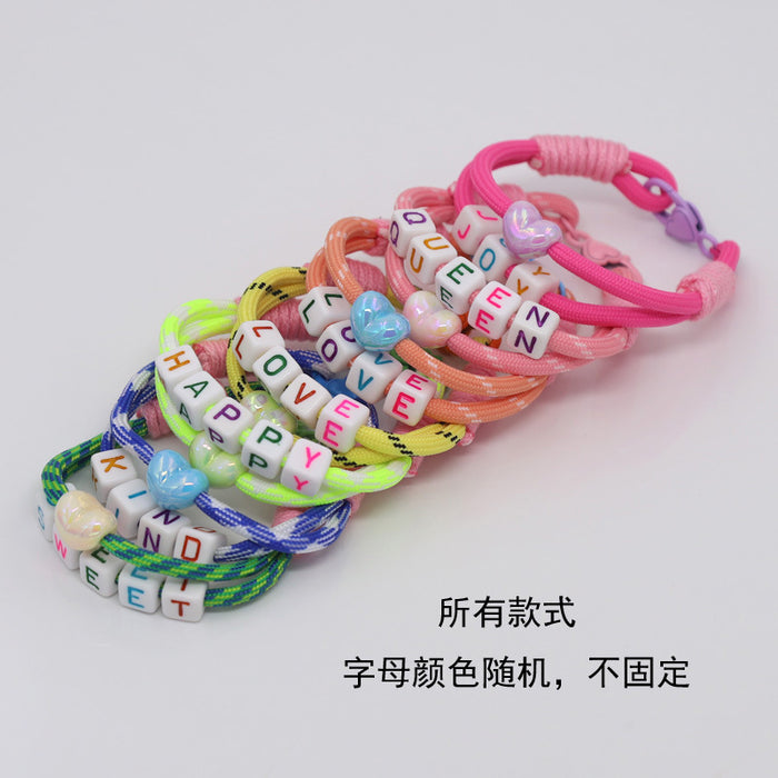 Wholesale Handmade woven colorful rope knotted bracelet bead peach heart letters DIY