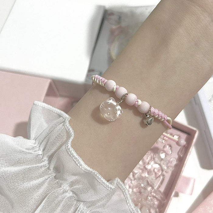 Wholesale Hand woven pink string bracelet, niche and cute