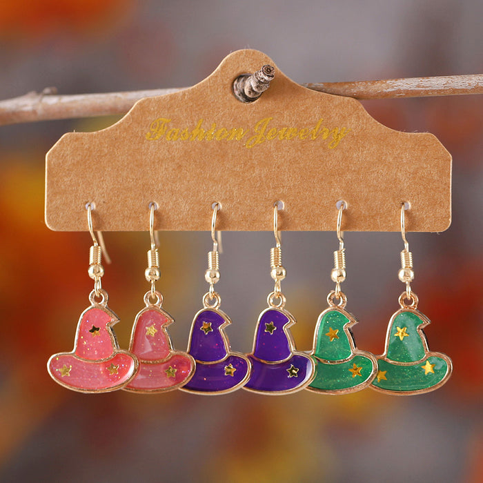 Wholesale  Pumpkin Hat Star Earrings Set Personalized Creative Oil Dripping Alloy Jewelry 3-Piece Set