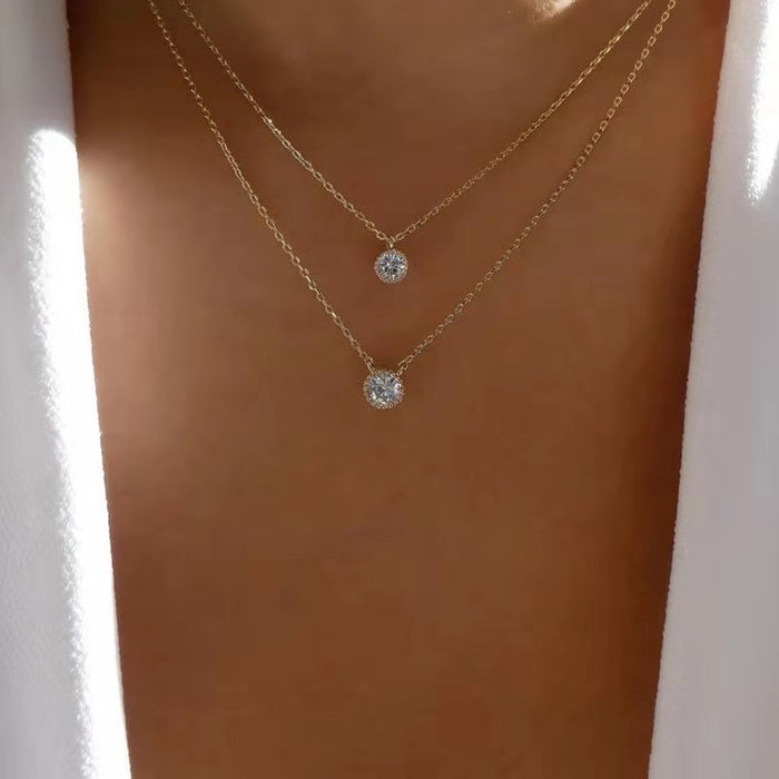 Wholesale New necklace creative simple small round diamond circle double-layer necklace