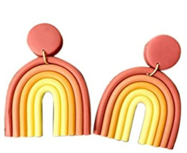 Wholesale U-shaped Rainbow Color Polymer Clay Earrings JDC-ES-TengC002