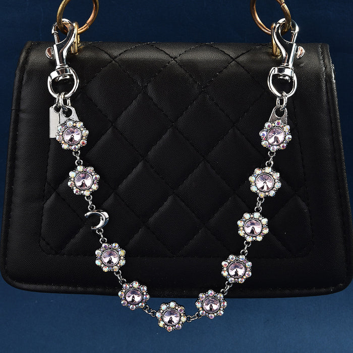 Wholesale Gold Plated Metal Flower Chain Bag Charm Retro Rhinestone Pendant For Handbags Trendy Gift