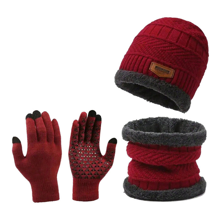 Wholesale three-piece knitted hat winter warm hat non-slip touch screen gloves