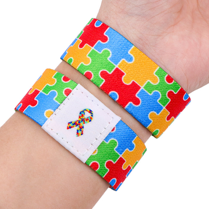 Wholesale 10pcs Colorful Jigsaw Puzzle-Patterned Washable Elastic Sports Wristband